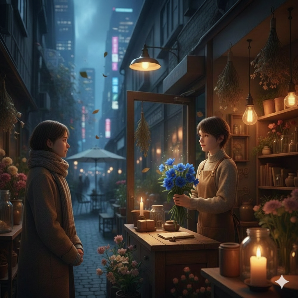 都会の片隅で夜だけ開く花屋