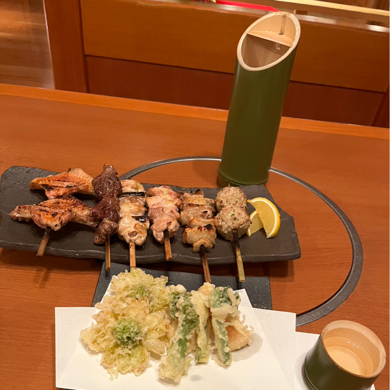 人生初の軍鶏肉と竹酒ディナー