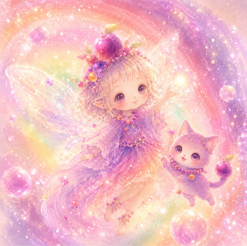 プラムの妖精ルゥ🧚‍♀️とプラムネコぷるる🐈‍⬛『はじめてのプラム』