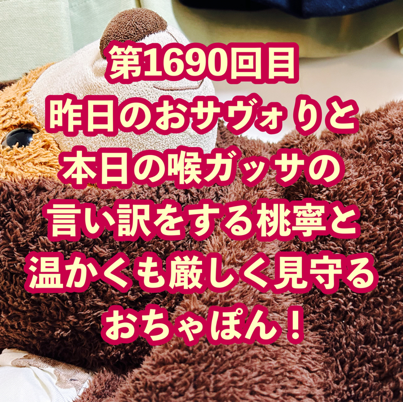 第1690回目 昨日のおサヴォりと本日の喉ガッサの言い訳をする桃寧と温かくも厳しく見守るおちゃぽん！