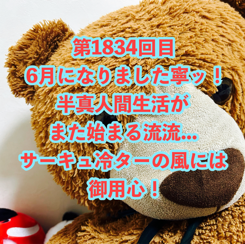 第1834回目 6月になりました寧ッ！半真人間生活がまた始まる流流..サーキュ冷ターの風には御用心！