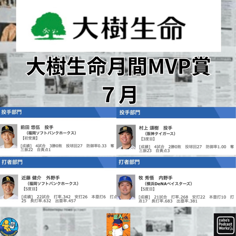 2026.08.23 【大樹生命 月間MVP賞 7月度】