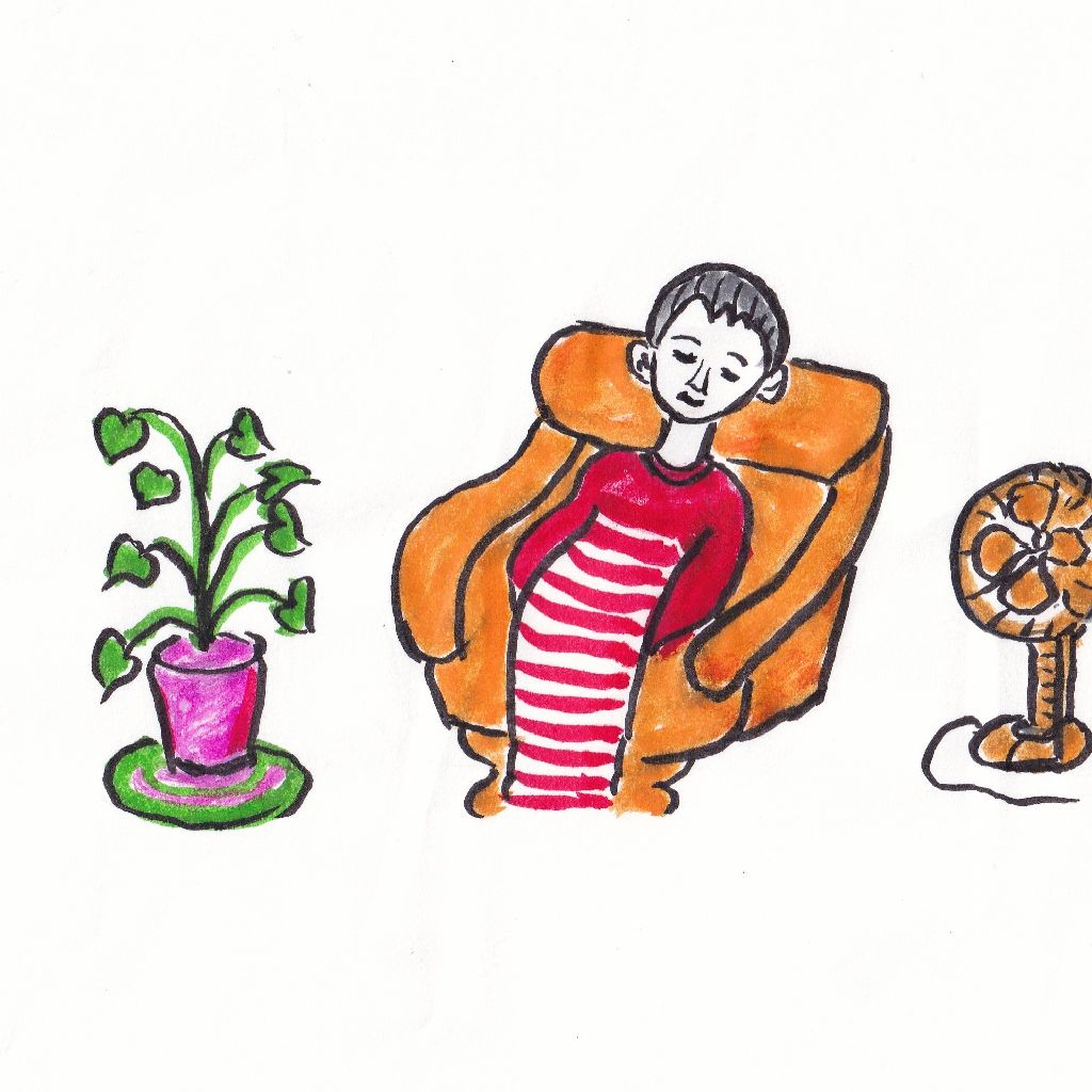 扇風機回転椅子で夢心地◇95歳のイラストと俳句のコラボ作品です❤️