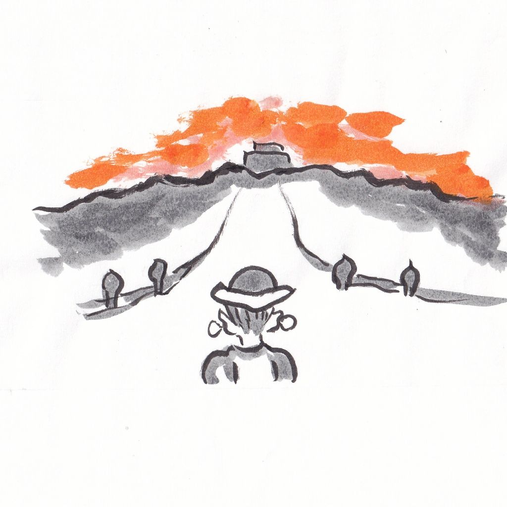 原爆忌夕日に祈る平和かな◇95歳のイラストと俳句のコラボ作品です❤️