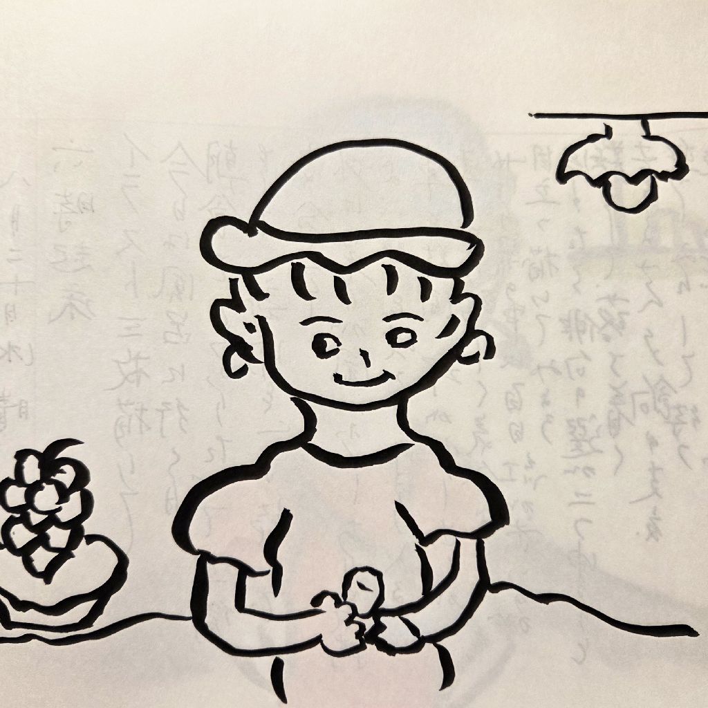 ばあばとマスカット◇95歳のばあばのイラストと俳句のコラボ作品です♥️