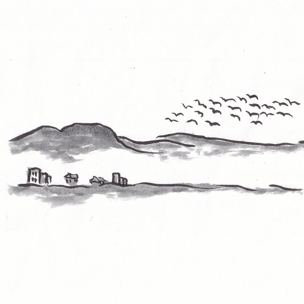 秋燕山並み越えて故郷へ❇️95歳のイラストと俳句のコラボ作品です♥️