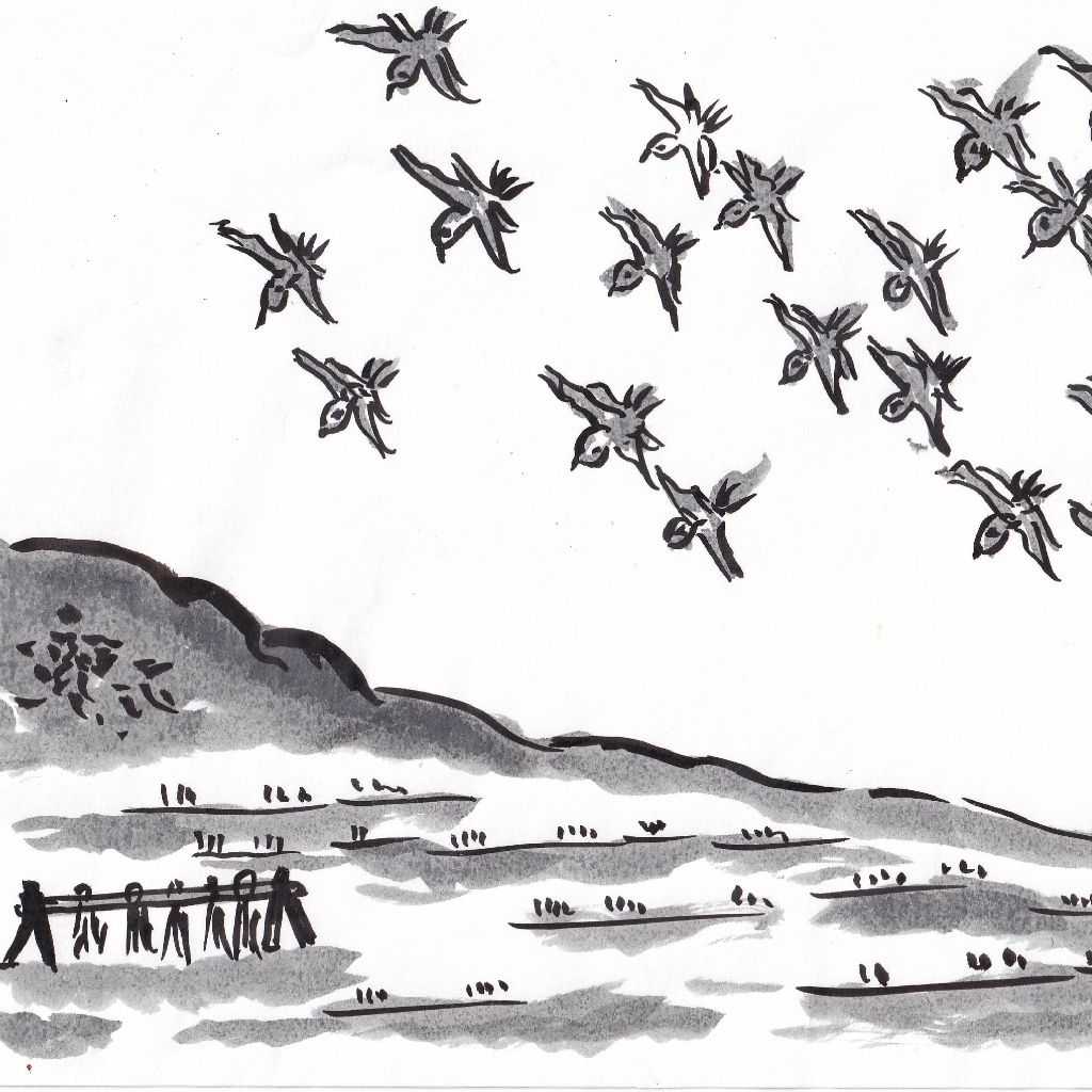 稲の香も遠のきにけり鳥の道❇️95歳のイラストと俳句のコラボ作品です♥️