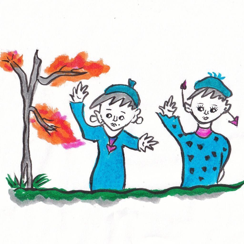 初紅葉指し合う親子声はずむ❇️95歳のイラストと俳句のコラボ作品