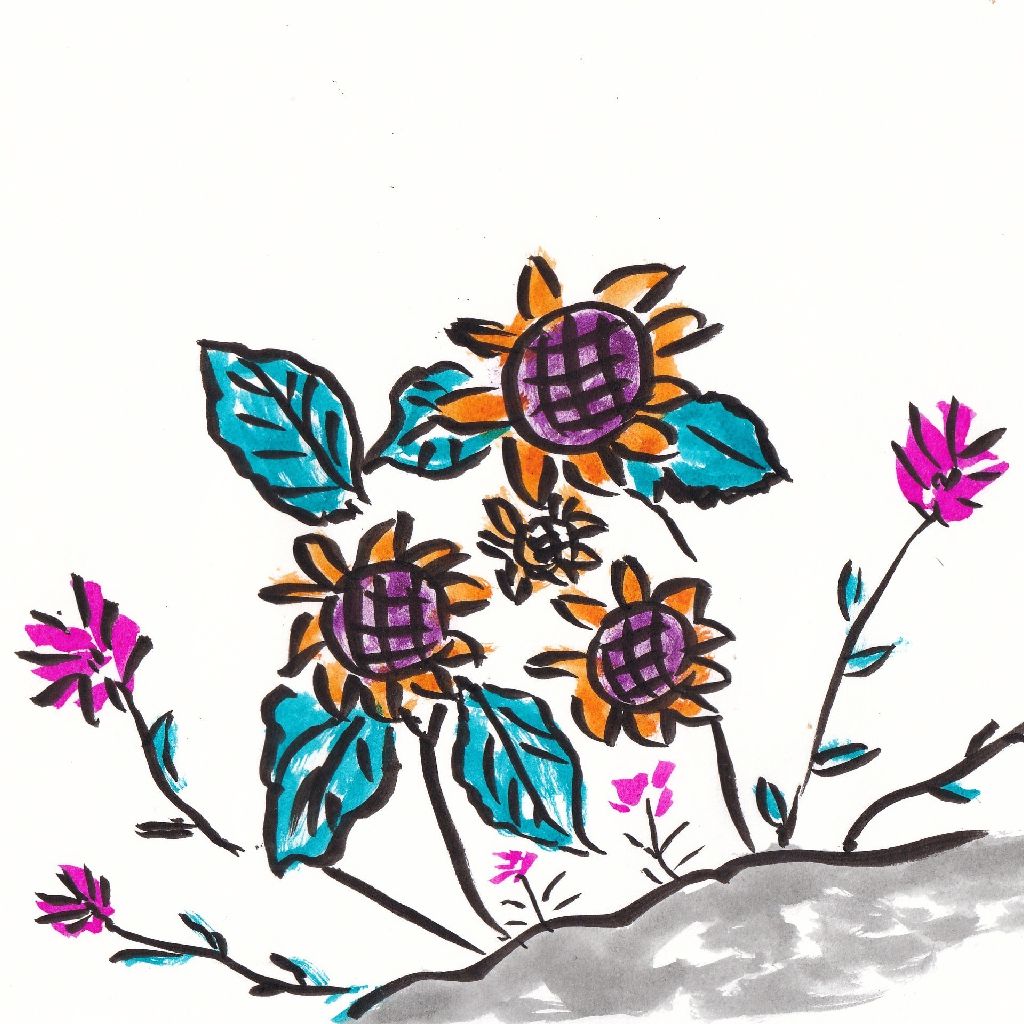 秋桜のさ揺れて風の心地よし❇️95歳のイラストと俳句のコラボ作品