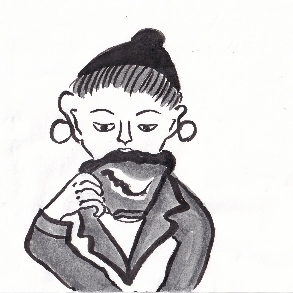 湯気立てて一日を包む冬隣✴️95歳のイラストと俳句のコラボ作品です。