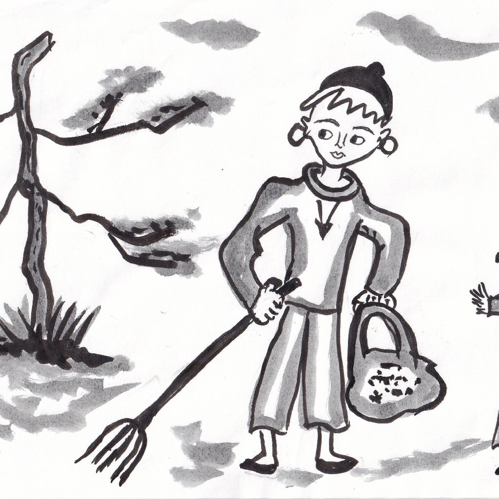 箒置く塵なき庭の冬日かな✨95歳のイラストと俳句のコラボ作品です♥️