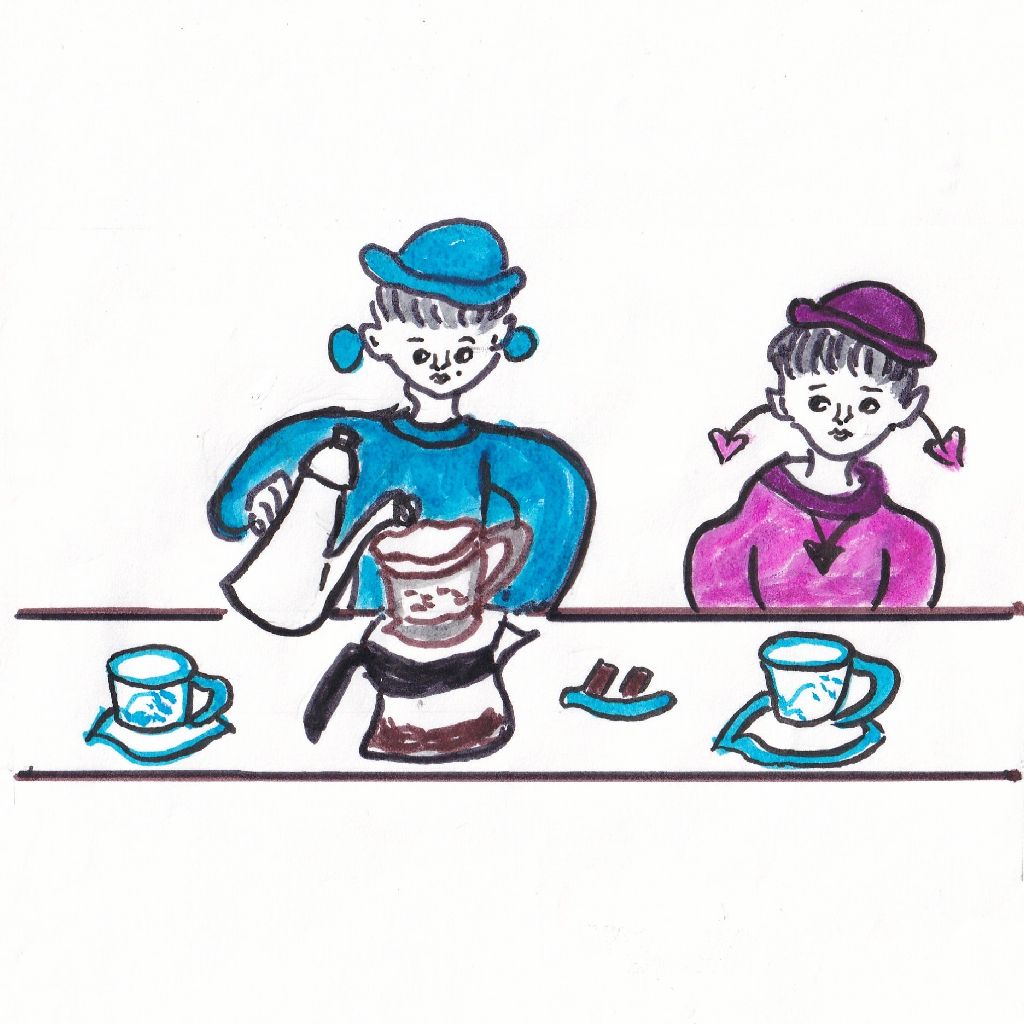 息白しコーヒーの香に親子笑む✨95歳のイラストと俳句のコラボ作品です♥️