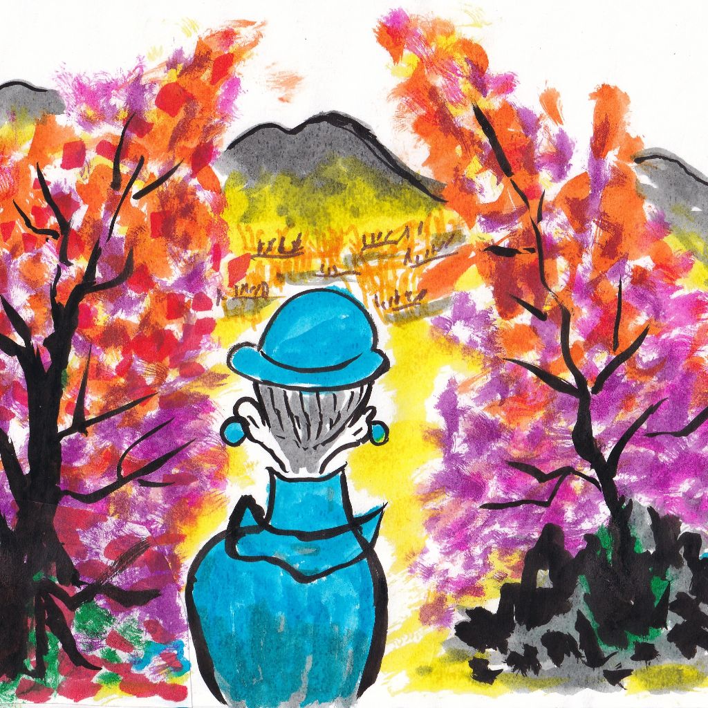 紅葉晴れ石のごとくに立ち尽くす✨95歳のイラストと俳句のコラボ作品です♥️