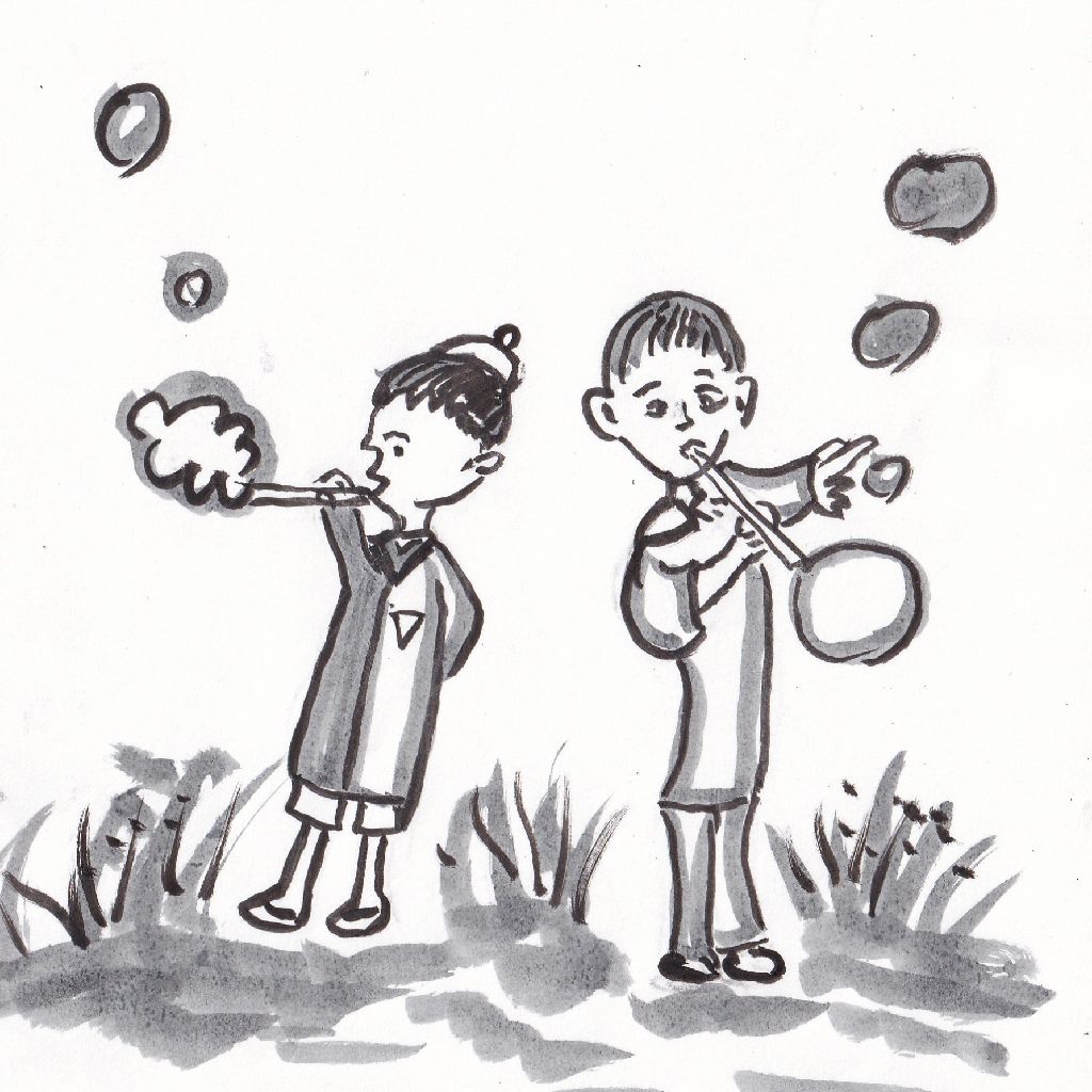 陽だまりに春を呼び込むシャボン玉⭐95歳のイラストと俳句のコラボ作品です♥️