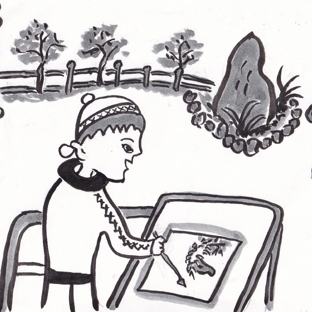 春待つや庭描く筆に色ののり⭐95歳のイラストと俳句のコラボ作品です♥️