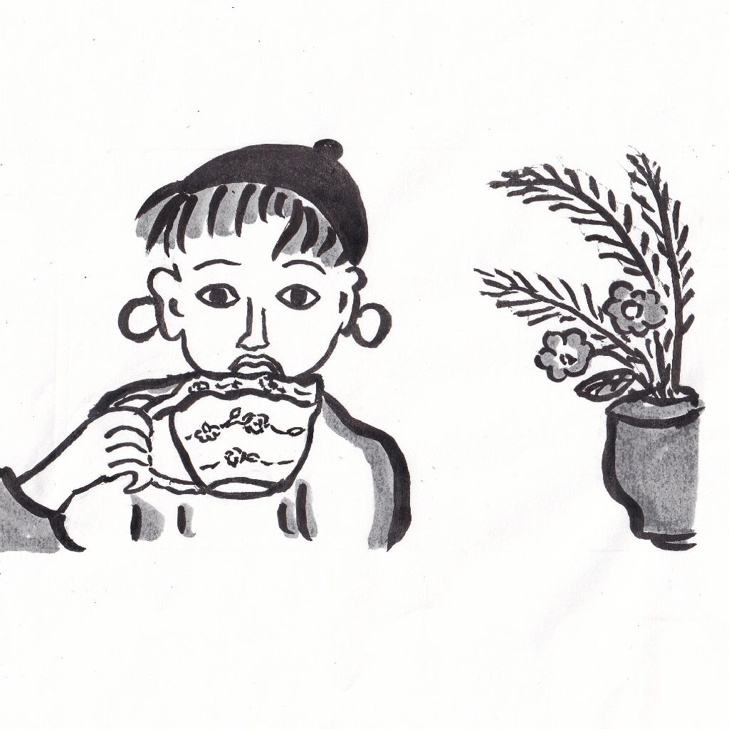 如月やコーヒーの香に時忘る⭐95歳のイラストと俳句のコラボ作品です♥️