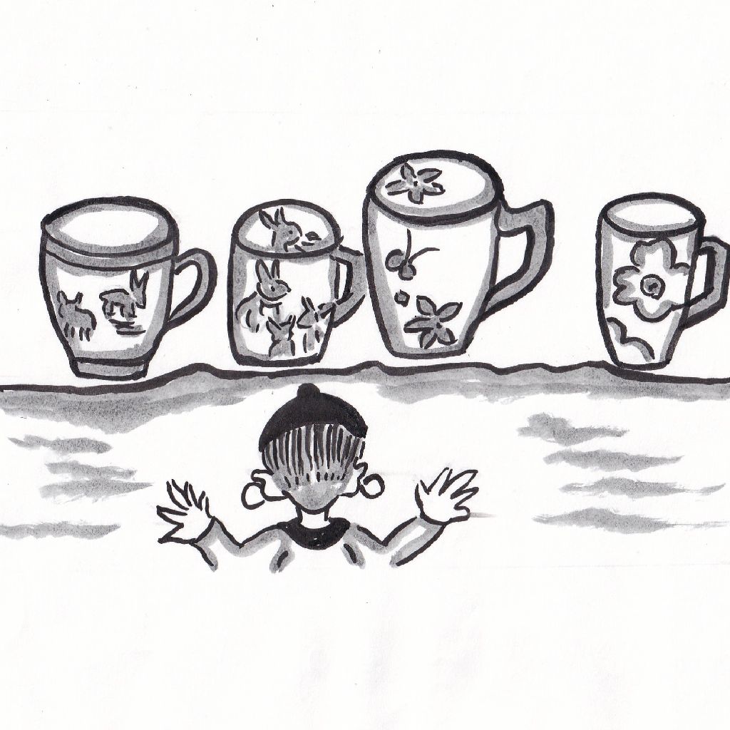 チョコひとつ器選ぶや春の昼⭐95歳のイラストと俳句のコラボ作品