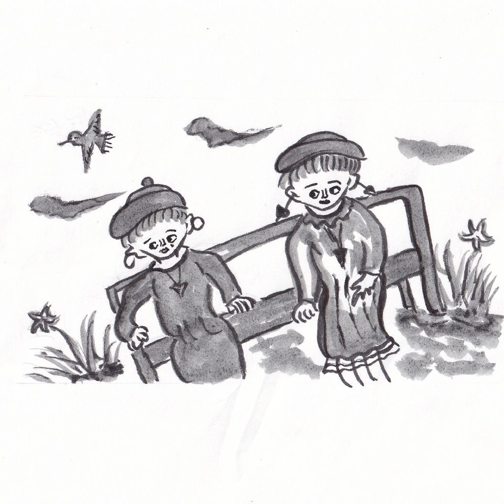 春光やベンチに並ぶ肩の幅⭐95歳のイラストと俳句のコラボ作品