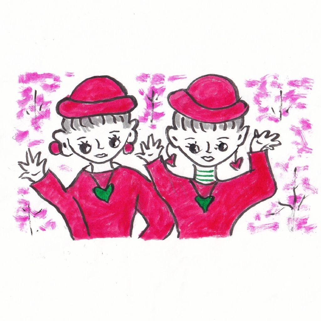 桜待つ吾子と暦をめくりけり⭐95歳のイラストと俳句のコラボ作品です♥️