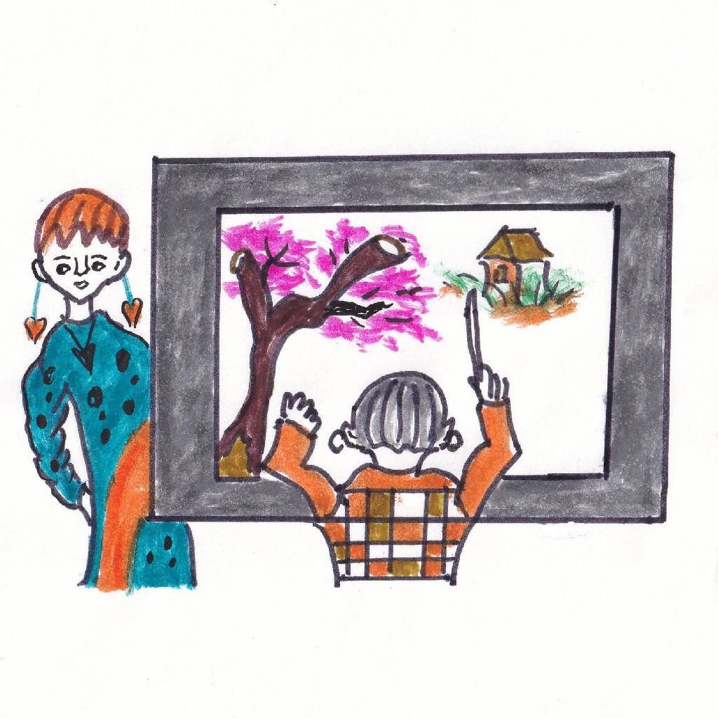 筆先を躍らせ描く花の雲⭐95歳のイラストと俳句のコラボ作品です。