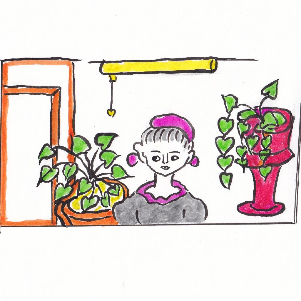 春光や部屋のポトスも呼吸せり⭐95歳のイラストと俳句のコラボ作品です。