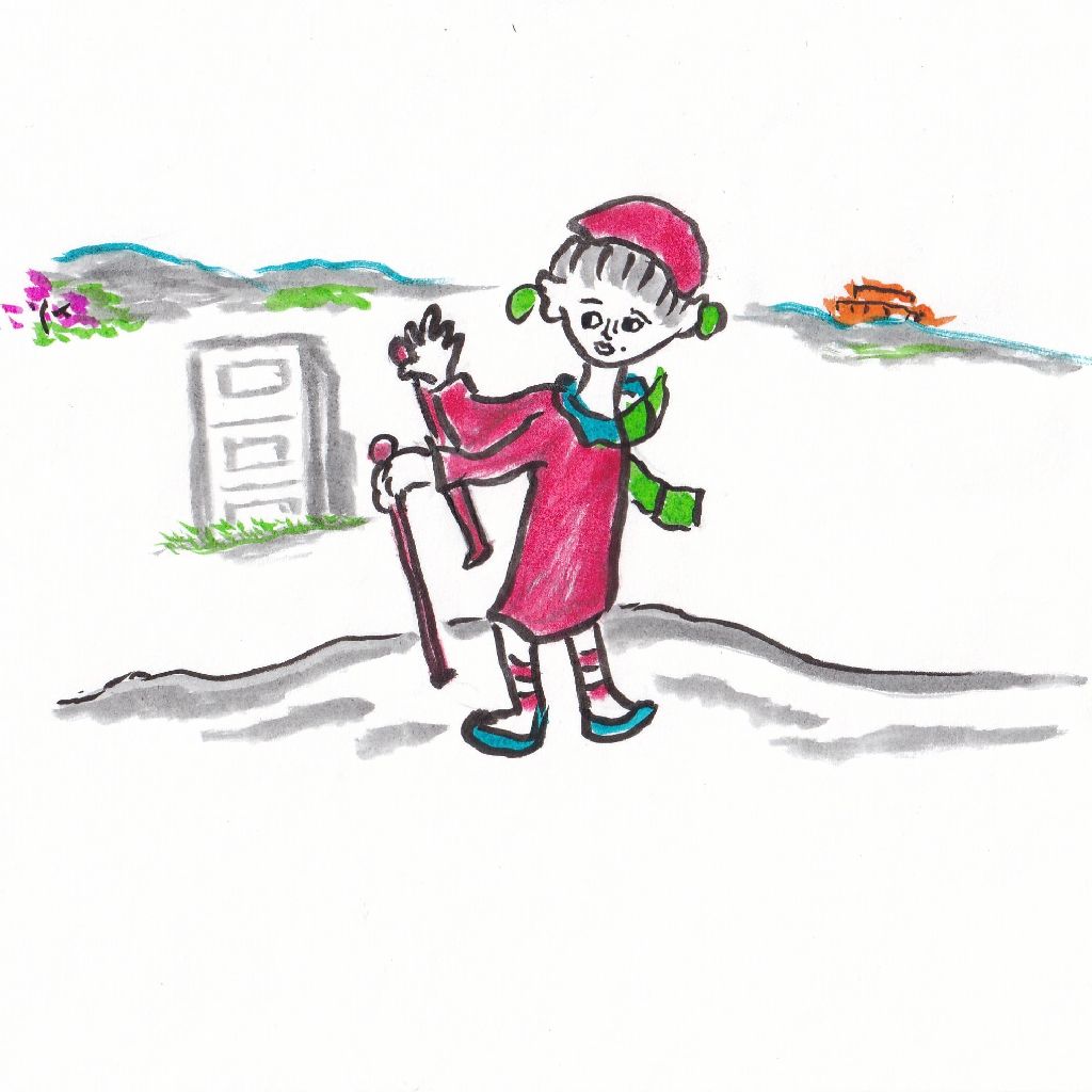 春光や杖にのせたる一歩ずつ⭐95歳のイラストと俳句のコラボ作品です🌸