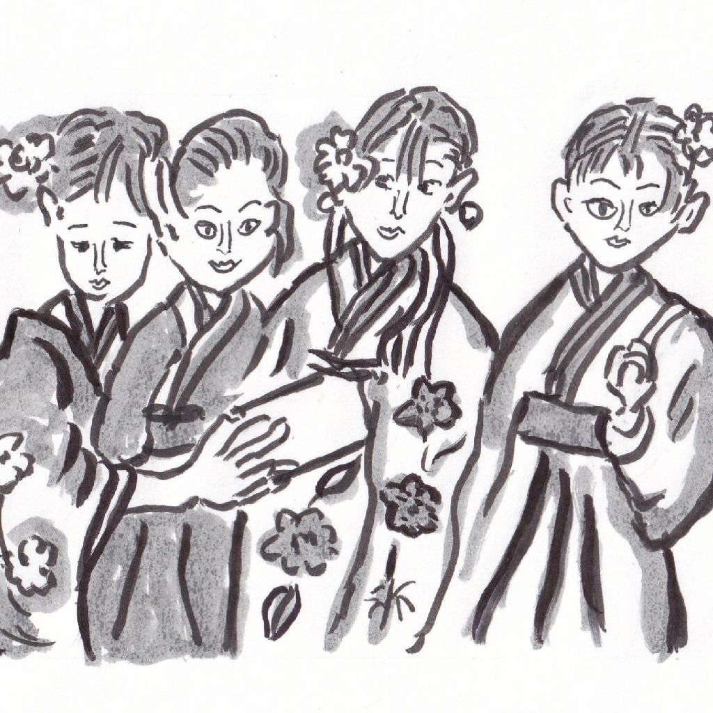 ひらり舞う袴の裾に春の風⭐95歳のイラストと俳句のコラボ作品